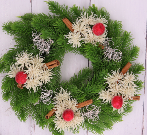 Oset gałązka brokat na druciku do stroików kremowy