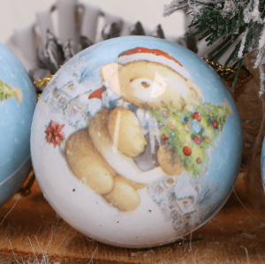 Bombki plastikowe na złotym sznureczku misie 3szt.