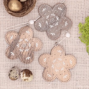 Zawieszka drewniana kwiatki naturalne 3szt