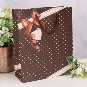 Torebka prezentowa w kropki brąz 23x19cm 1szt.