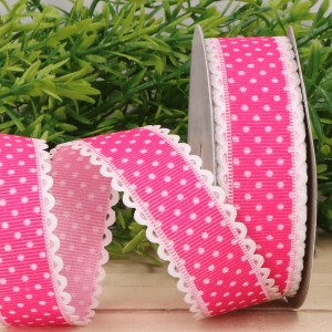 Wstążka w kropki ciemny róż 2,5cm 9m