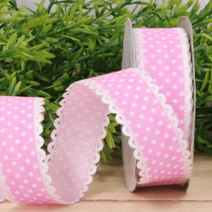 Wstążka w kropki jasny różowy 2,5cm 9m