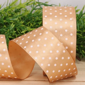 Wstążka w kropki atłasowa złoto 4cm x 23m