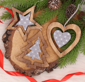 Drewniana zawieszka na choinkę drewno+szary 9 szt. 