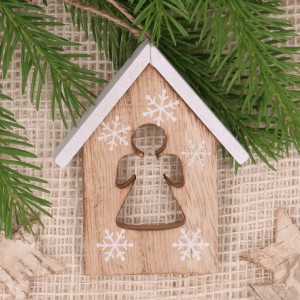 Zawieszka świąteczny domek drewniany naturalny 9cm