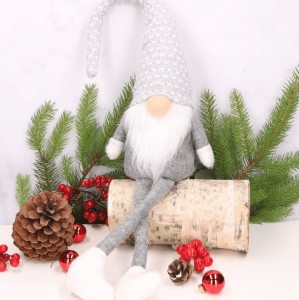 Skrzat gnom świąteczny z brodą szary zwisające nogi 72cm