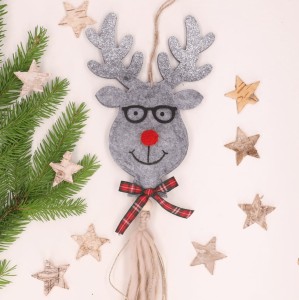 Renifer filcowy zawieszka szary brokatowe rogi 33cm