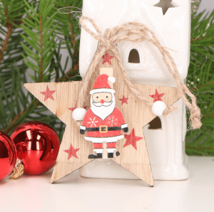 Drewniana zawieszka na choinkę gwiazdka z Mikołajem