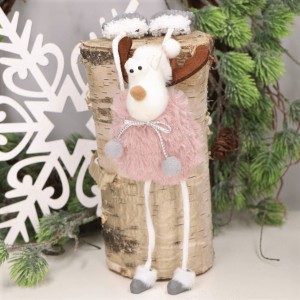 Świąteczny futerkowy renifer z obciążnikami na kominek półkę laleczka róż