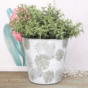 Metalowa doniczka osłonka liście monstery 15cm 