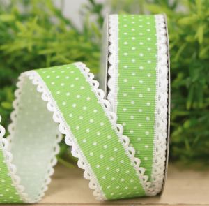 Wstążka w kropki zielona 2,5cm 9m