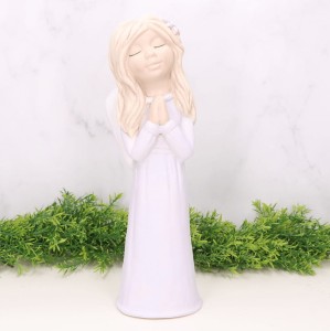 Anioł gipsowy w sukience fioletowy 34cm 