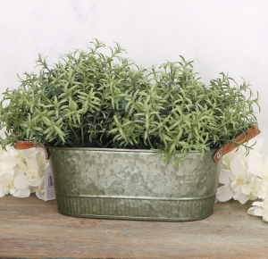 Metalowa doniczka osłonka zieleń z uchwytami ze skóry 9,5cm