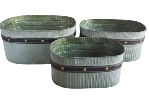 Osłonki metalowe owalne szare w prążki z paskiem 3szt. 