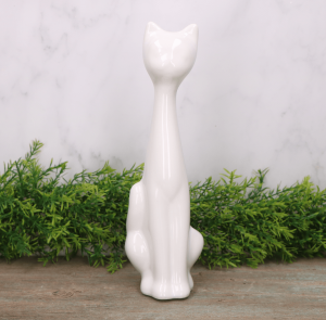 Kot szkliwiony średni figurka ceramiczna biel 26cm 