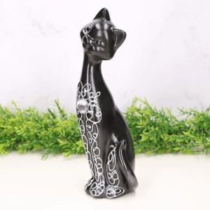 Kot ceramiczny dekorowany czarny 27cm