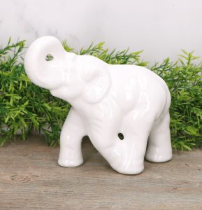Słoń "biegnący średni" szkliwiony biały 15cm 