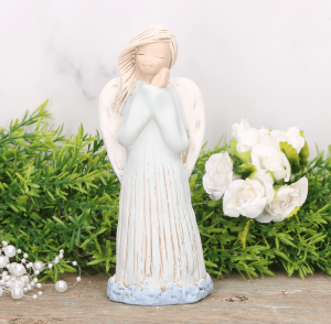 Anioł aniołek gipsowy złożone ręce błękit 17cm  