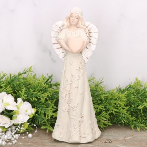 Anioł aniołek gipsowy z sercem zielony 22cm  