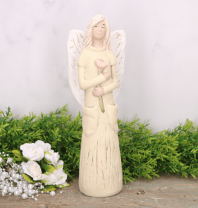 Anioł aniołek gipsowy z kieszeniami i różą krem 25cm  
