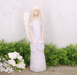 Anioł aniołek gipsowy z kieszeniami fiolet 25cm 