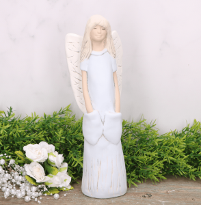 Anioł aniołek gipsowy z kieszeniami błękit 25cm  