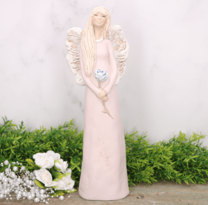 Anioł aniołek gipsowy z różą różowy 31cm 