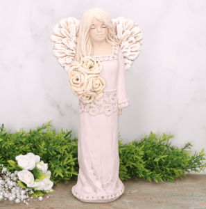 Anioł aniołek gipsowy koronka z kwiatami róż 33cm 