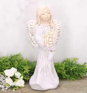 Anioł aniołek gipsowy z kwiatami fiolet 30cm 