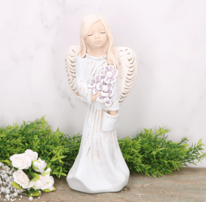 Anioł aniołek gipsowy z kwiatami błękit 30cm