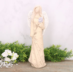 Anioł aniołek gipsowy z różą brzoskwiniowy 31cm 