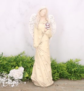 Anioł aniołek gipsowy z różą krem 31cm 
