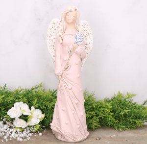 Anioł aniołek gipsowy z różą różowy 31cm  