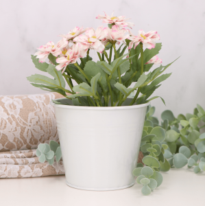 Osłonka metalowa wiaderko pastelowe biel błysk 10cm