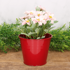 Osłonka metalowa wiaderko pastelowe czerwone błysk 10cm