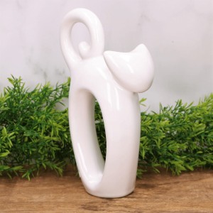 Kot "Pałąk" duży figurka szkliwiona biel 34cm