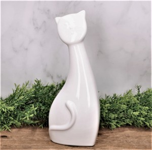 Kot "płaski mały" figurka szkliwiona biel 24cm