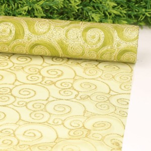 Organza materiał bieżnik wzór oliwka, złoto 36cm 9m 