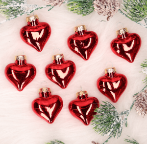 Bombki szklane serca czerwone błysk 40mm 12szt.    