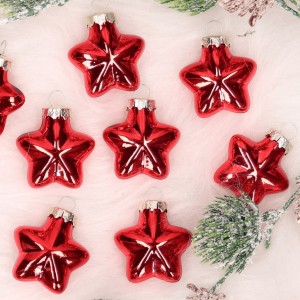 Bombki szklane gwiazdki czerwone błysk 40mm 8szt. 