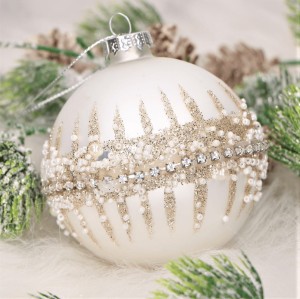 Bombka szklana biała z posypką 8cm 