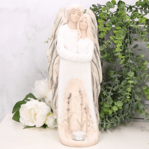 Anioł gipsowy ślubny para biały ze świeczką 37cm