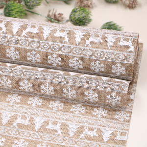 Płótno juta materiał wzorek świąteczny renifery 48cm 4,5m
