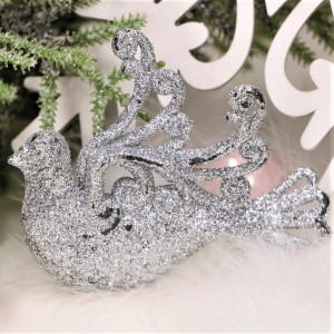 Zawieszki brokatowe ptaszki srebro 2szt