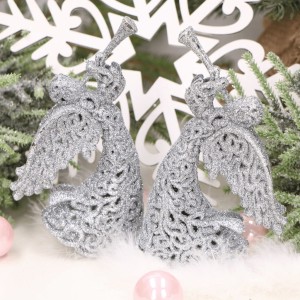 Zawieszki brokatowe na choinkę plastikowe anioły srebrne 2 szt.