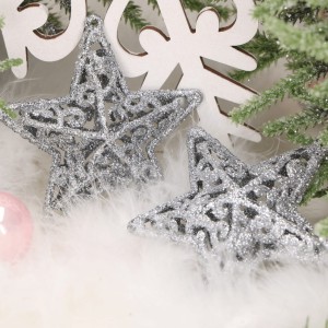 Zawieszki brokatowe plastikowe gwiazdy srebrne 8cm 2szt.