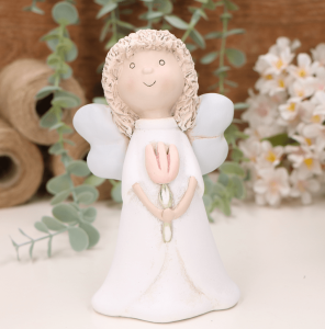 Aniołek dziewczynka z tulipanem kremowe skrzydła 16cm    
