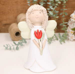 Aniołek dziewczynka z czerwonym tulipanem 21cm 