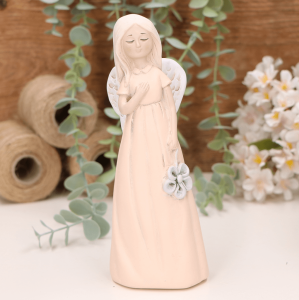 Aniołek dziewczynka z kwiatuszkiem 19cm brzoskwiniowy