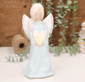 Aniołek dziewczynka z sercem 20cm błękitny